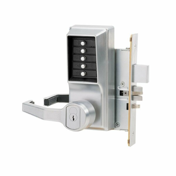 Simplex Kaba Left Hand Mechanical Pushbutton Lever Mortise Lock, Deadbolt and Schlage Prep Satin Chrome L8148S26D